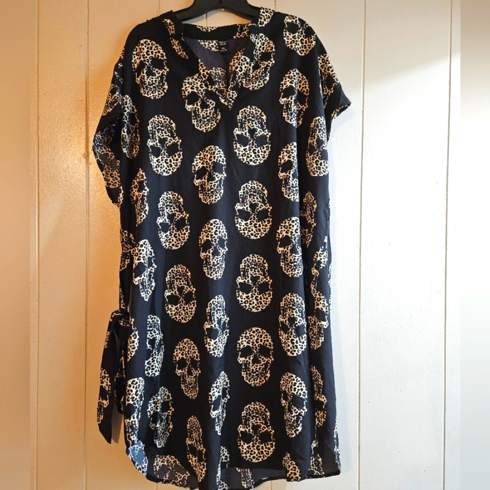 Emery Rose Leopard Skull Print Black Dress - Size 2XL - EUC